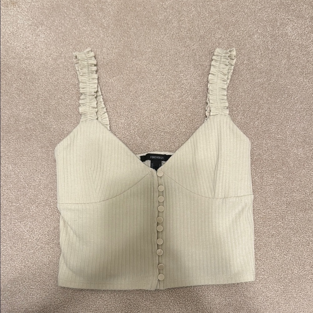 Forever 21 Beige Ribbed Button-Down Top